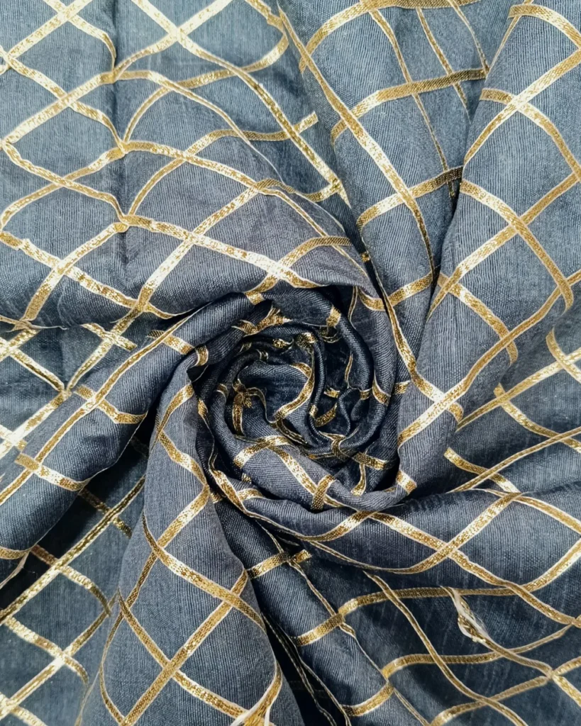 Shop Steel Grey Italian Organza Fabric With Checked Pattern!